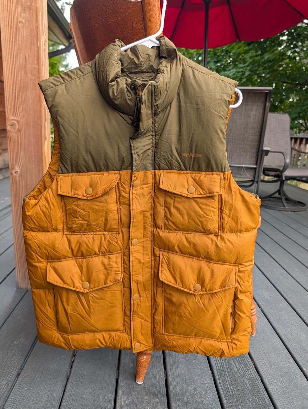 Prana Men's Down Two-Tone Insulated Vest in Olive & Mustard